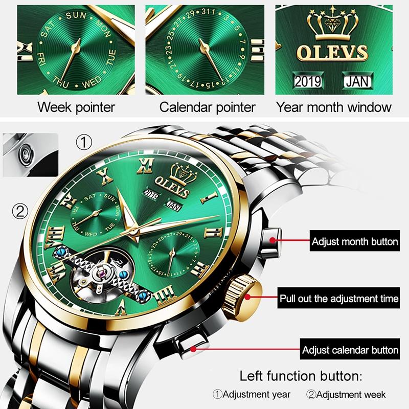 Waterproof Automatic Mechanical Watch for Men with Multi-function Flywheel - Silver Gold Blue