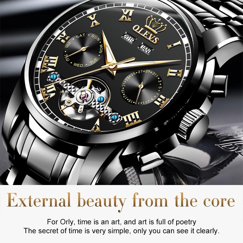 Waterproof Automatic Mechanical Watch for Men with Multi-function Flywheel - Silver Gold Blue