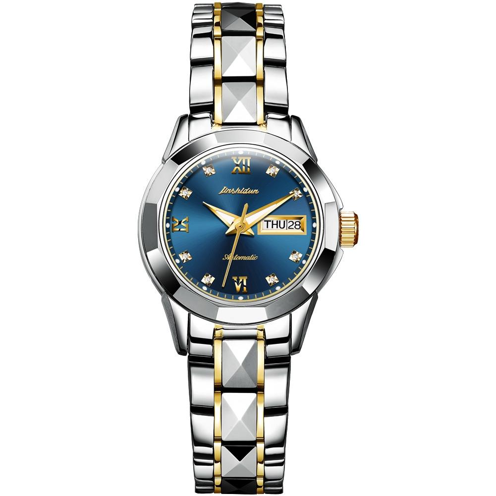Stylish Waterproof Luminous Women Automatic Watch - 8813 - Silver Gold Blue