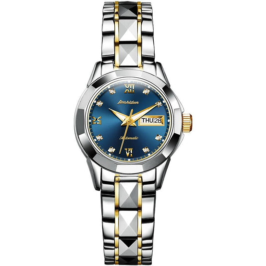 Stylish Waterproof Luminous Women Automatic Watch - 8813 - Silver Gold Blue