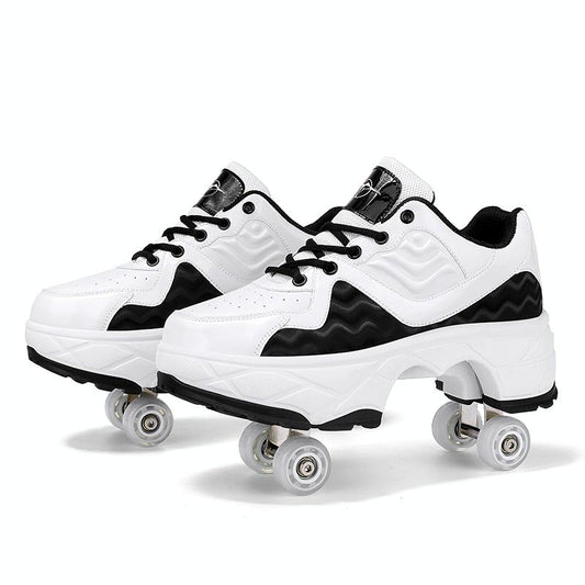 Retractable Dual-purpose Roller Skates - Size 33 Deformable Four-wheel - Df09 Pink - 37