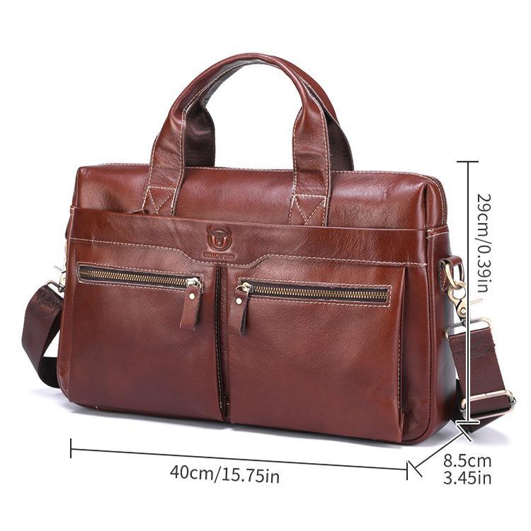 Large Capacity Retro Cowhide Briefcase - Black Metal
