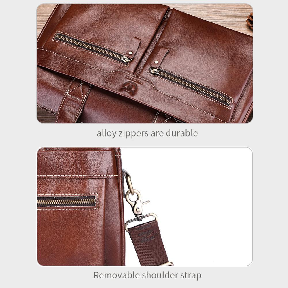 Large Capacity Retro Cowhide Briefcase - Black Metal