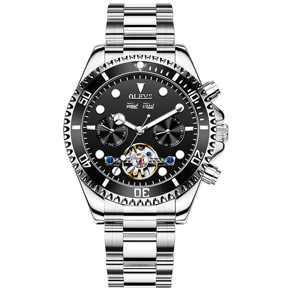 Waterproof Mechanical Watch for Men - Multifunctional - Green + Gold