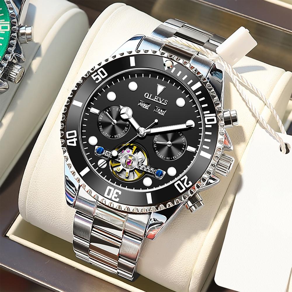 Waterproof Mechanical Watch for Men - Multifunctional - Green + Gold