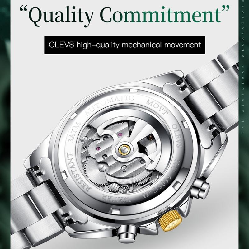 Waterproof Mechanical Watch for Men - Multifunctional - Green + Gold