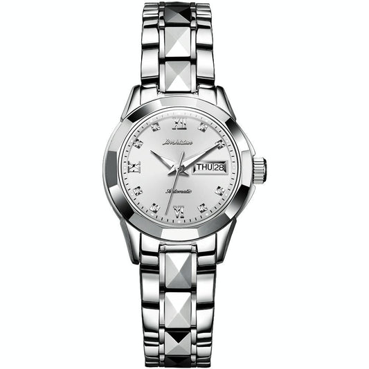 Stylish Waterproof Luminous Women Automatic Watch - 8813 - Silver White
