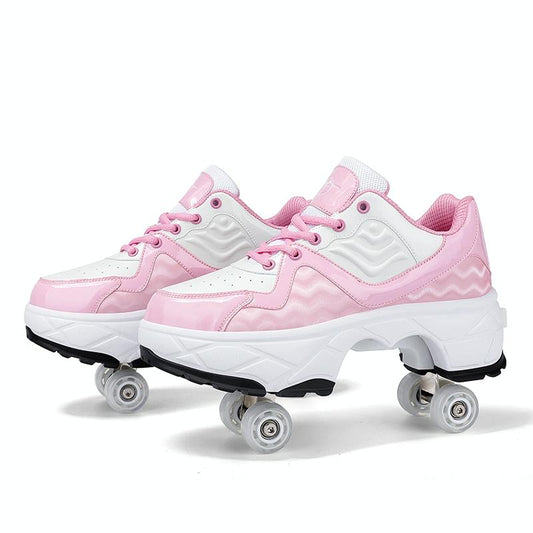 Retractable Dual-purpose Roller Skates - Size 33 Deformable Four-wheel - Df09 White Black - 40