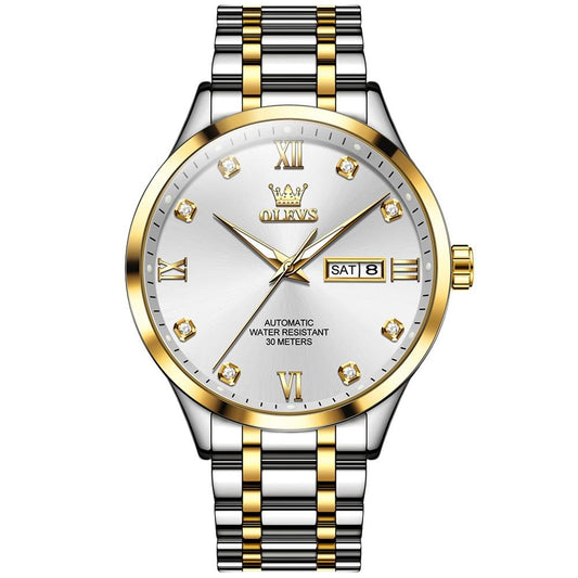 Waterproof Quartz Watch with Diamond Roman Scale for Men - White + Gold