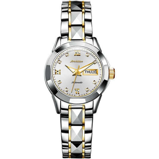 Stylish Waterproof Luminous Women Automatic Watch - 8813 - Silver Gold White
