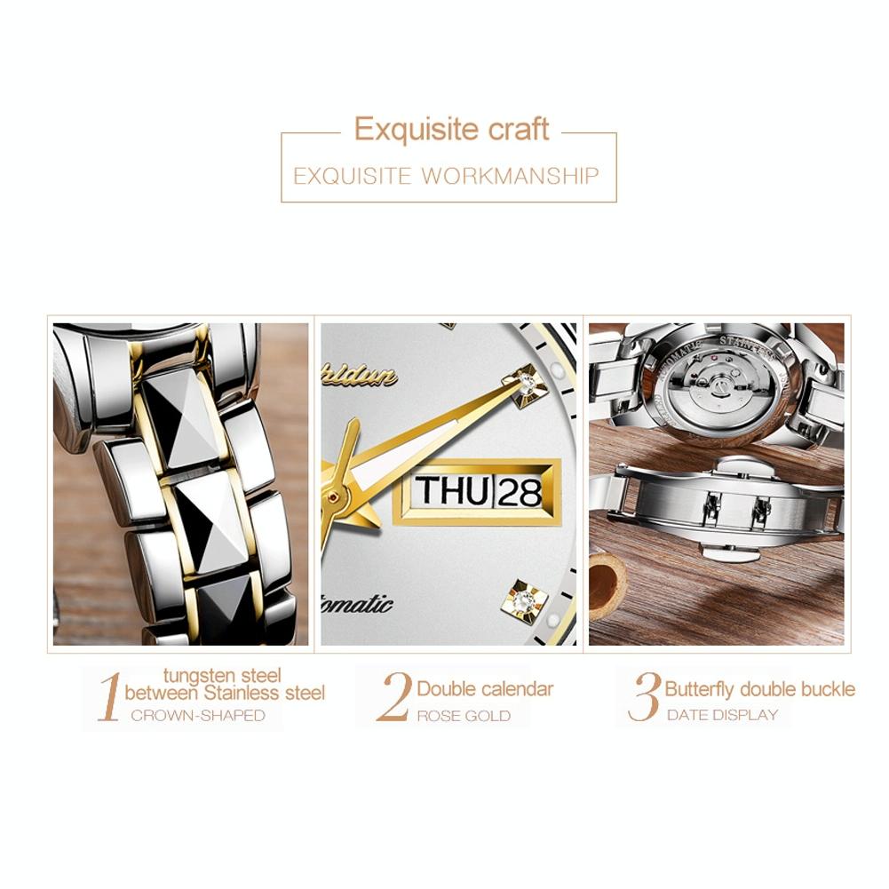 Stylish Waterproof Luminous Women Automatic Watch - 8813 - Silver Gold White
