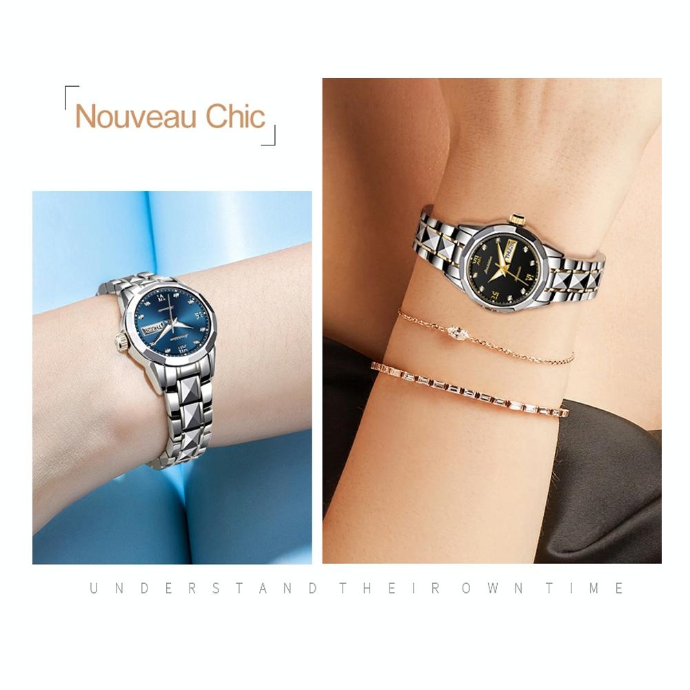 Stylish Waterproof Luminous Women Automatic Watch - 8813 - Silver Gold White