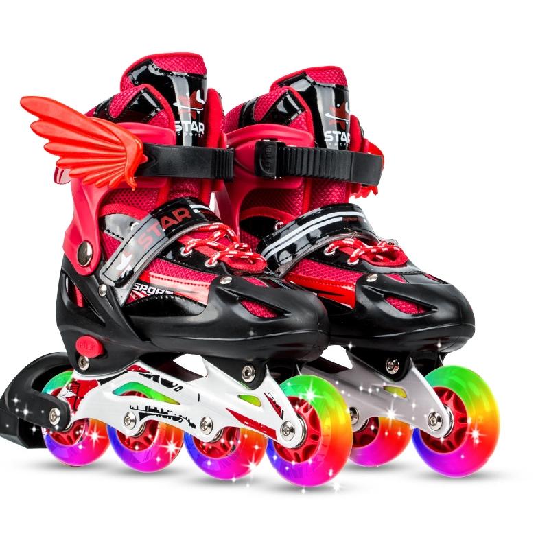 Adjustable Kids Roller Skates Set - Flash Wheels Size m - Pink