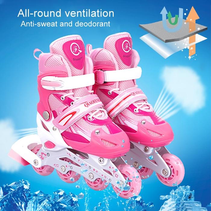 Flash Straight Row Roller Skating Shoes Suit for Children and Adults - Size l - Pink