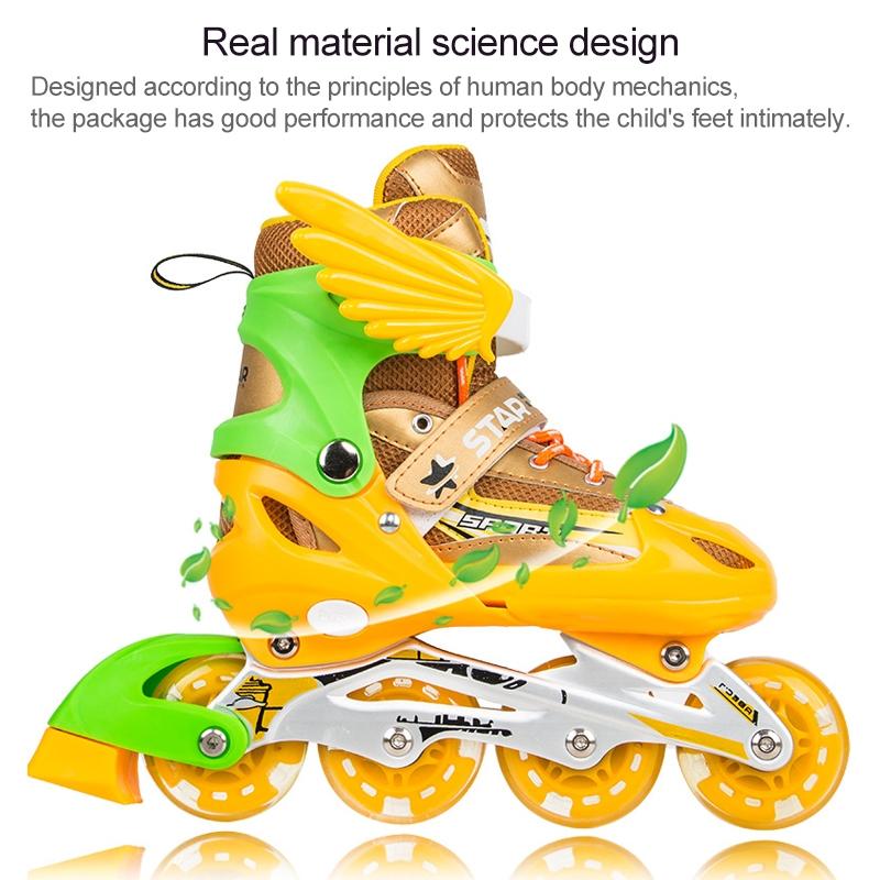 Adjustable Kids Roller Skates Set - Flash Wheels Size m - Gold