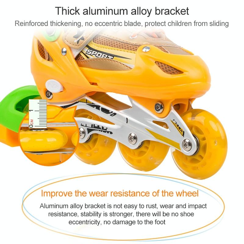 Adjustable Kids Roller Skates Set - Full Flash Single Four-wheel - Size l - Gold