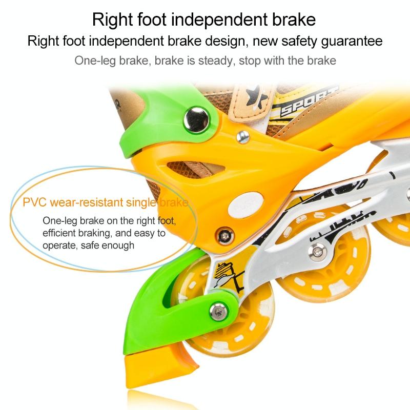 Adjustable Kids Roller Skates Set - Full Flash Single Four-wheel - Size l - Gold