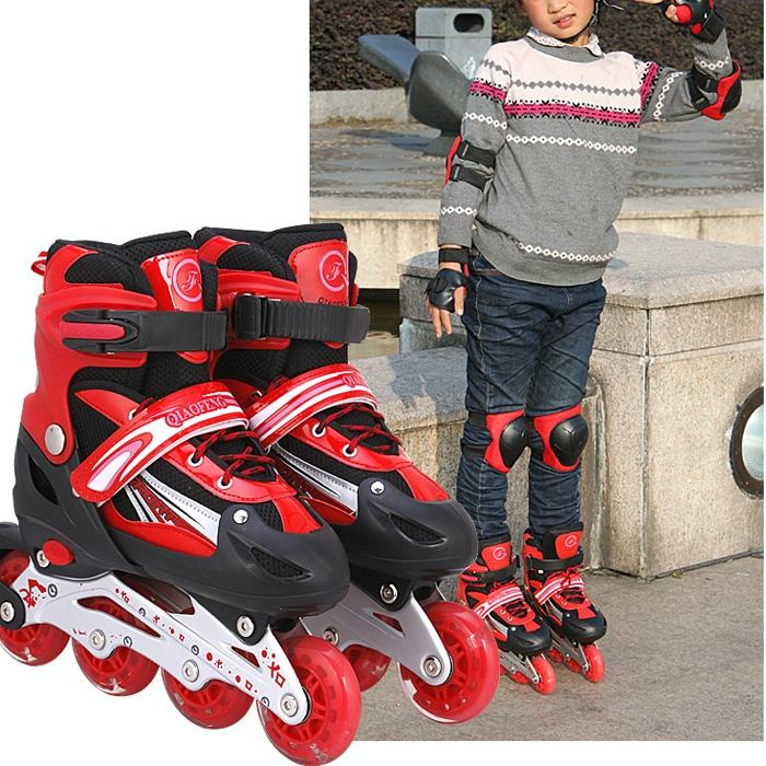 Flash Straight Row Roller Skating Shoes Suit for Children and Adults - Small Size - Blue