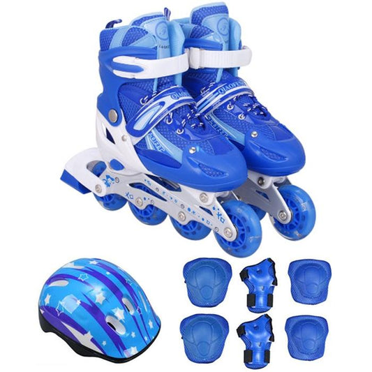Flash Straight Row Roller Skating Shoes Suit for Children and Adults - Size l - Blue