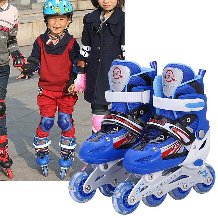 Flash Straight Row Roller Skating Shoes Suit for Children and Adults - Size l - Blue