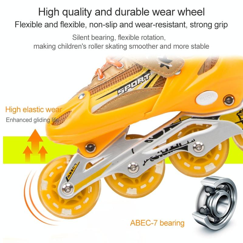 Adjustable Kids Roller Skates Set - Full Flash Single Four-wheel - Size l - Red