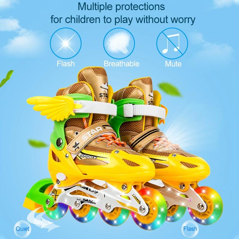 Adjustable Kids Roller Skates Set - Full Flash Single Four-wheel - Size l - Red