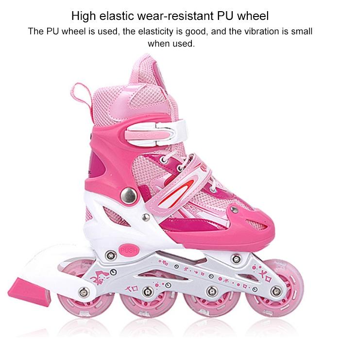 Flash Straight Row Roller Skating Shoes Suit for Children and Adults - Size l - Red