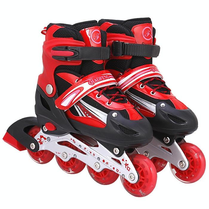 Flash Straight Row Roller Skating Shoes Suit for Children and Adults - Size l - Red