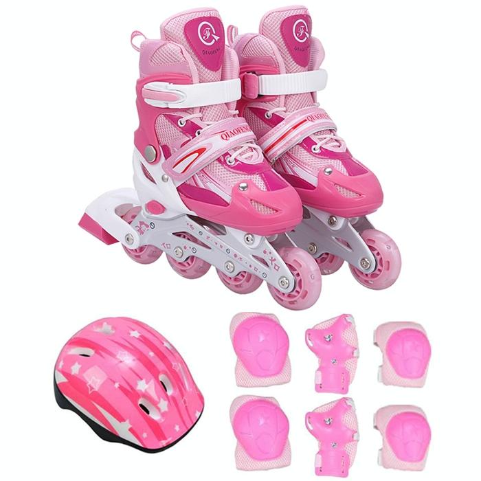 Flash Straight Row Roller Skating Shoes Suit for Children and Adults - Size l - Red