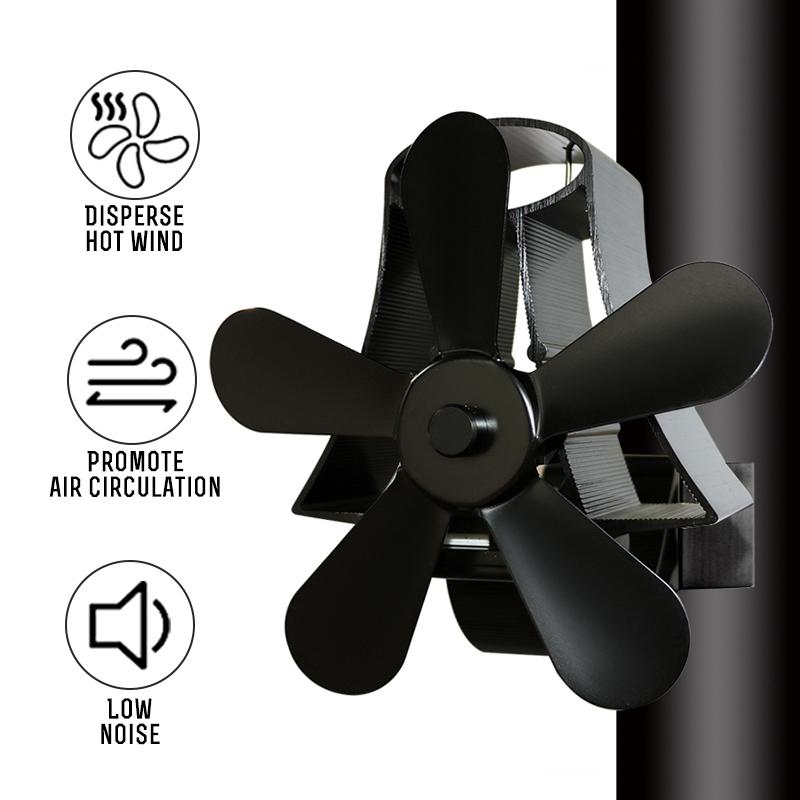 High Temp 5-blade Heat Powered Stove Fan for Fireplaces - Silver