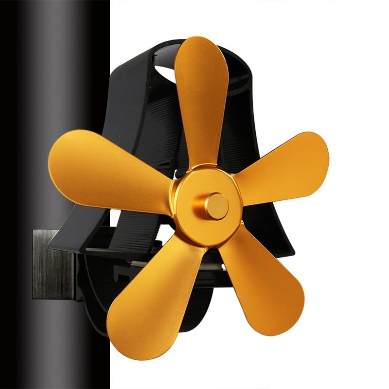 High Temp 5-blade Heat Powered Stove Fan for Fireplaces - Silver