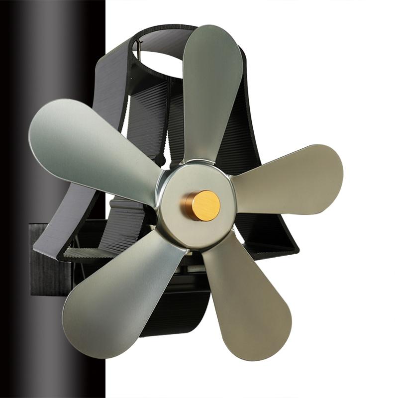 High Temp 5-blade Heat Powered Stove Fan for Fireplaces - Silver