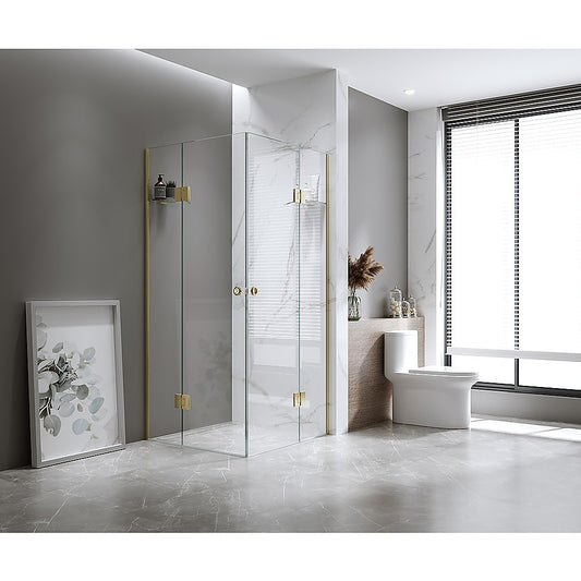 90x100cm Double Door Corner Shower with Gold Channels and SS Hinges, Round Handle