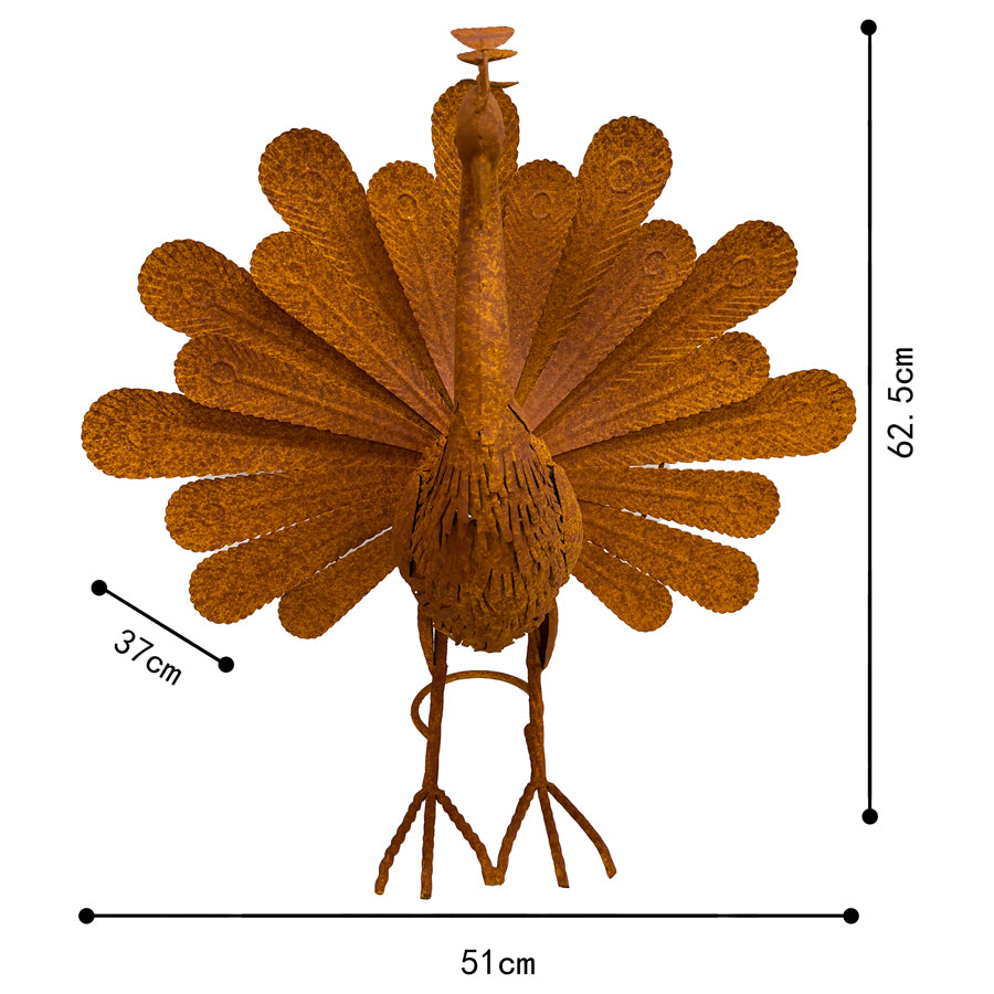 Rust Proud Standing Peacock Statue 63x51cm