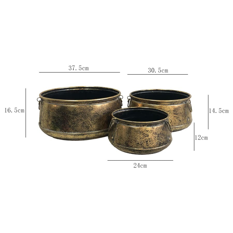 Set 3 Nested Vintage Pots Handles 38x17cm