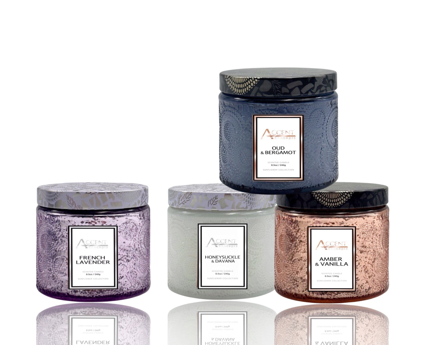 bulk 12 Glass Jar Candle Scented Sunflower 240G 4 Assorted 9x8cm