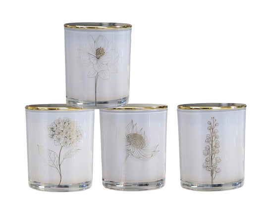 bulk 12 Foiled Botanical Flower  Scented Candle 4 Assort 9cm