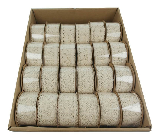 Bulk 36 Cotton Lace Ribbon 3 Assort Display Box