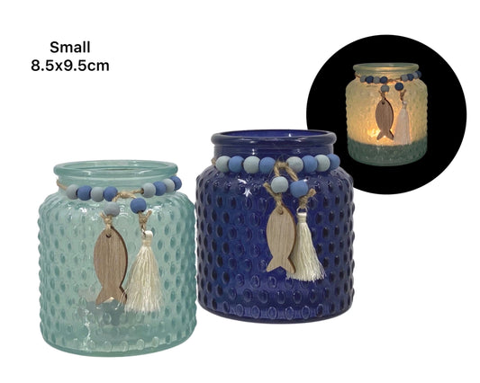 bulk 24 Coastal Glass Candle Holder Assort 9cm