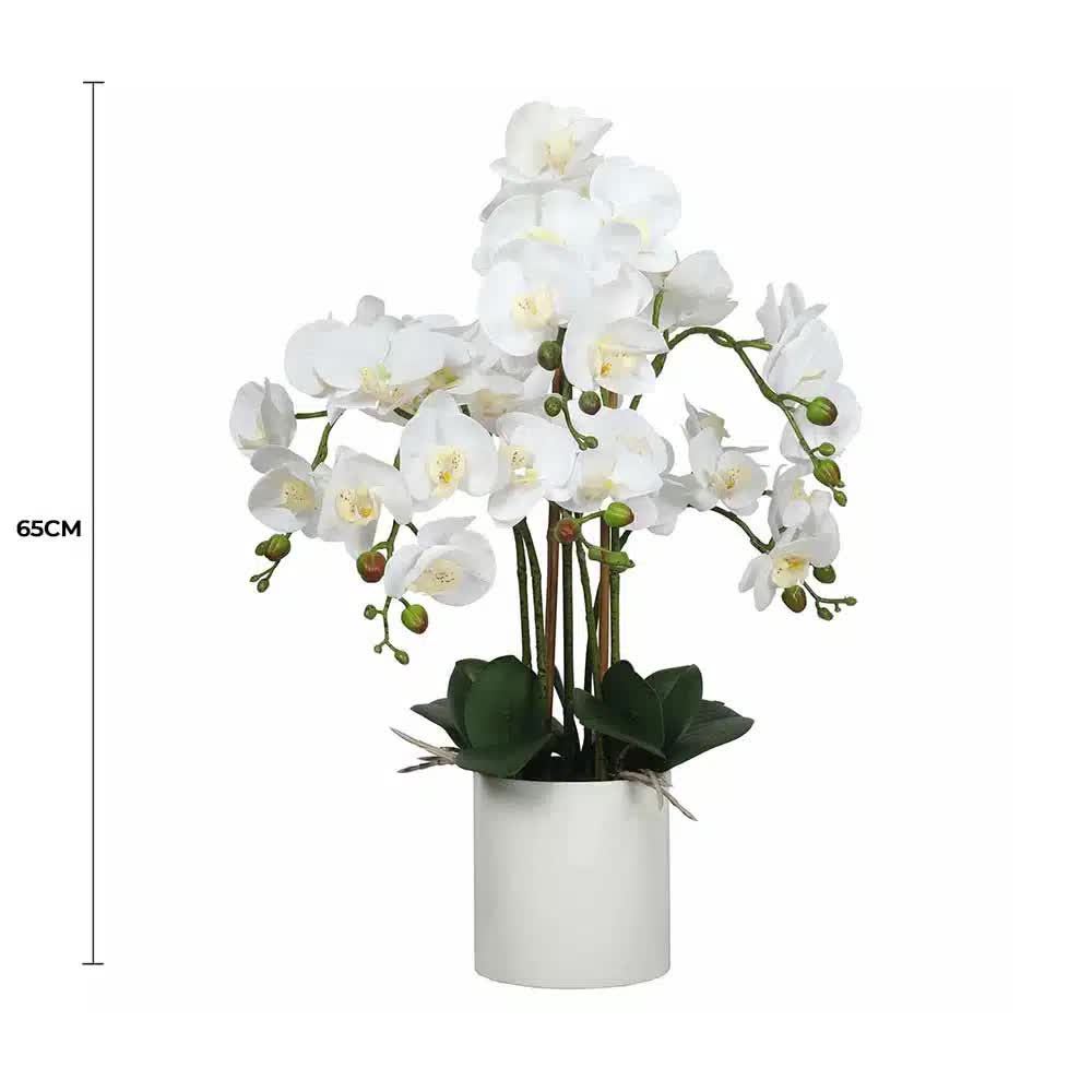 Large Multi-Stem White Potted Faux Orchid 65cm