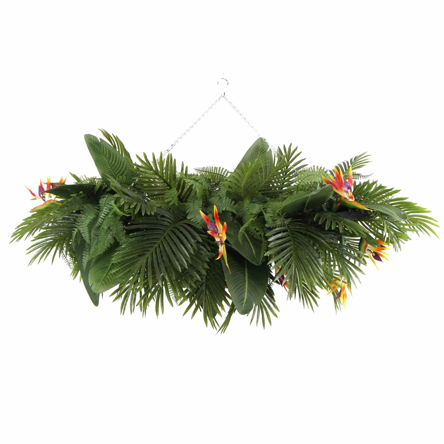 Artificial Hanging Plant Arrangement With Tropical Flowers in a Rectangular Arrangement 100cm x 30cm Mesh + Foliage