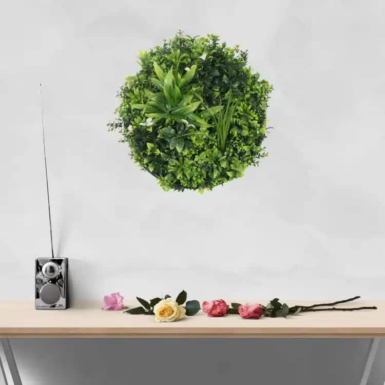 Slimline Flowering White Artificial Green Wall Disc UV Resistant 50cm (Black Frame)