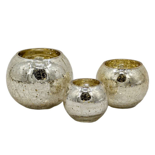 bulk 12 Gold Crackle Glass Candle Holder Small 10cm