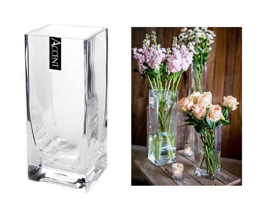bulk 12 Glass Decorative Square Vase 20cm