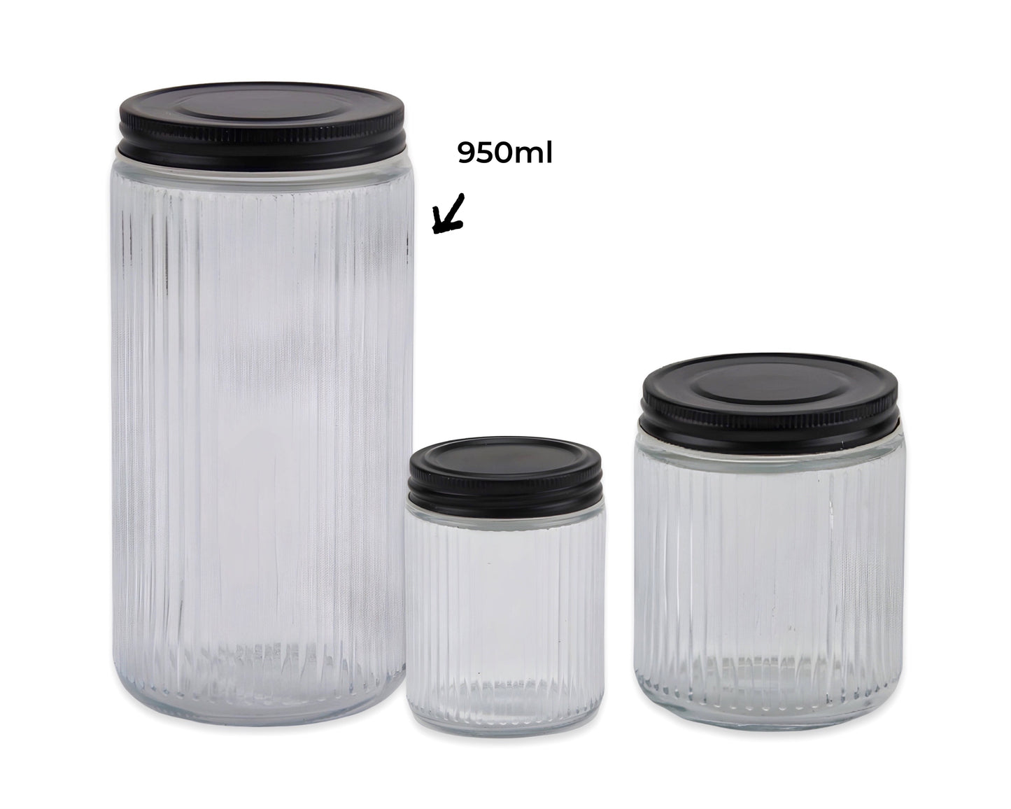 bulk 12 Ribbed Glass Jar With Metal Lid 950ml 9x19cm