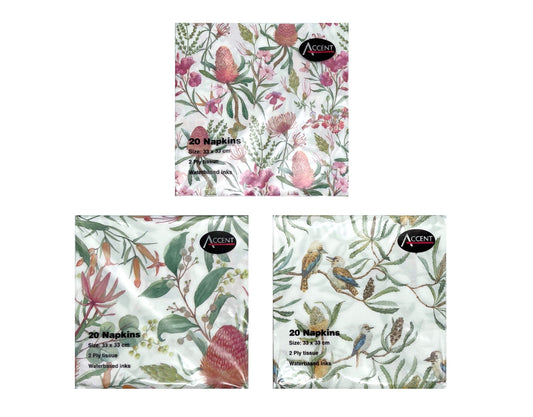bulk 48 Australian Native Napkin 2Ply 4 Assorted 33cm