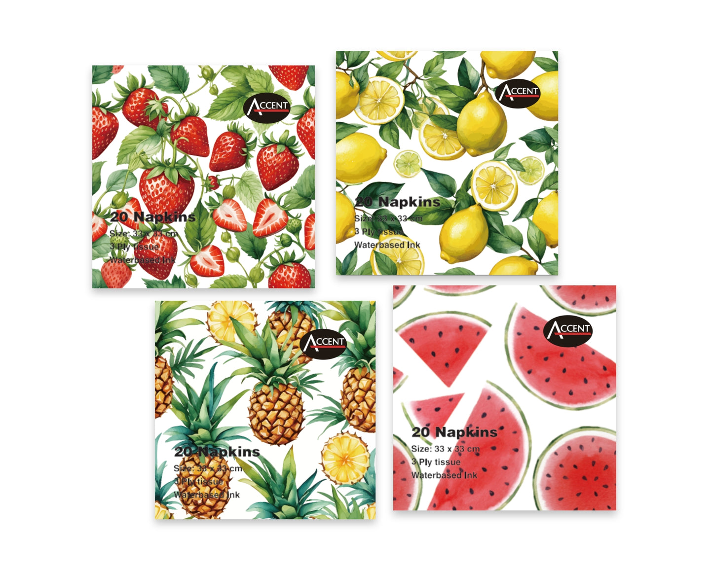 bulk 960 Fruit Print Napkins 2ply Assorted 33cm