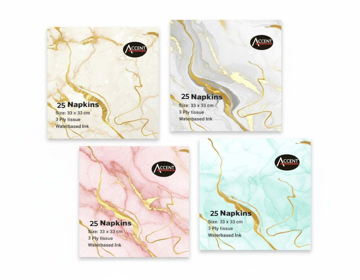 bulk 600 Foiled Marble 3ply Napkin 2 Asst 33cm