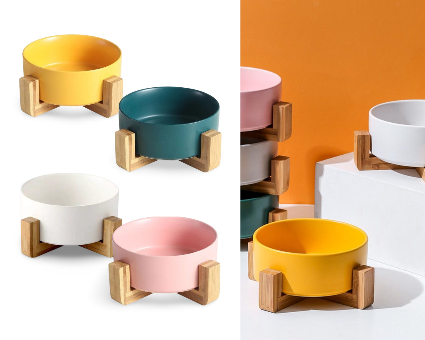 bulk 12 Couloured Ceramic Pet Bowl w Stand 4 Assort 20cm