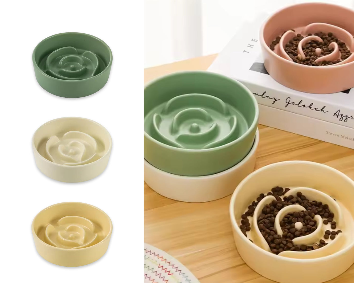 bulk 12 Pet Slow Feeder Flower Bowl 3 Asst 15x4cm